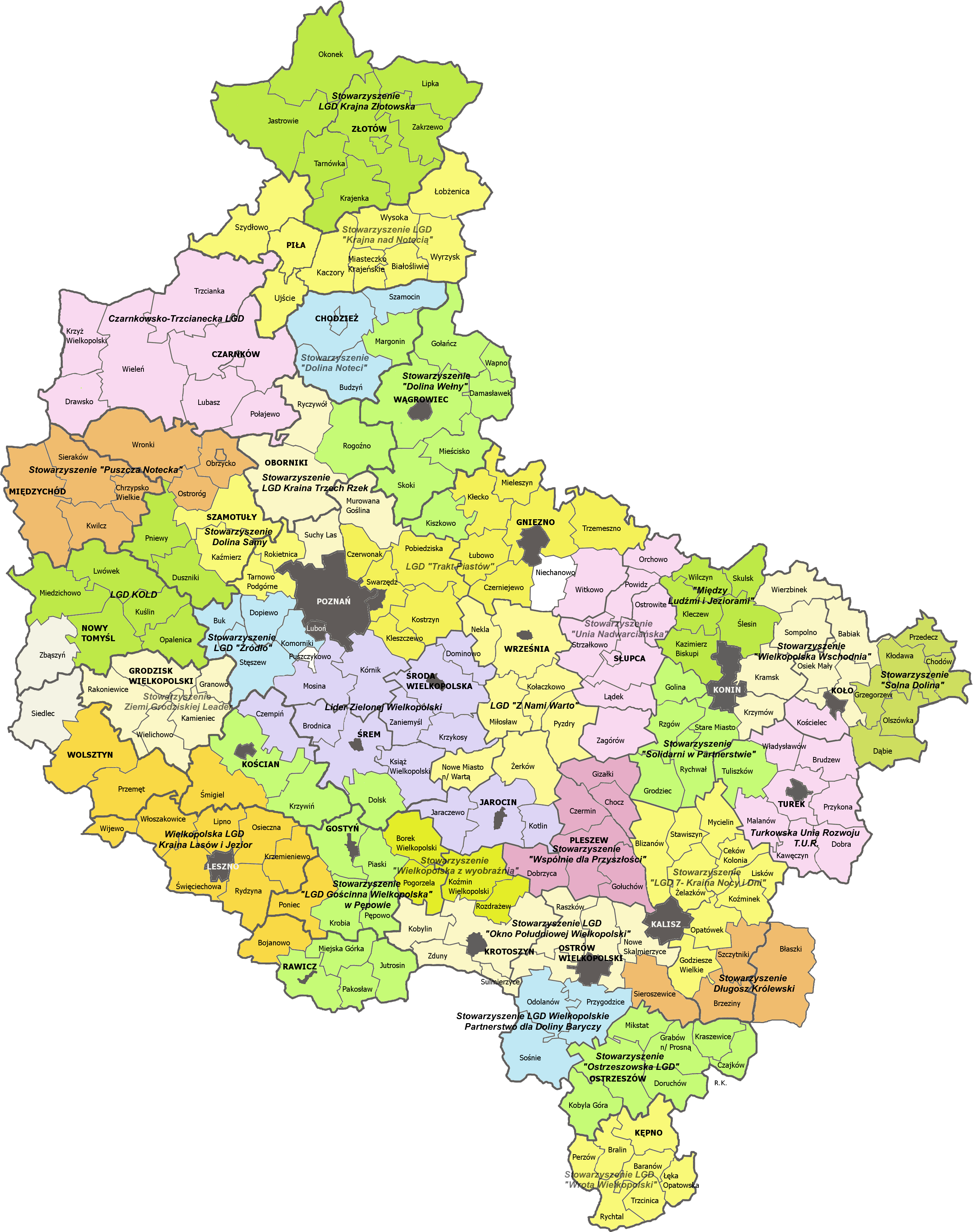 mapa z lokalnymi grupami działania w wielkopolsce